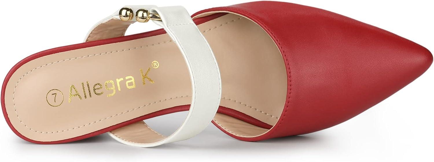 imageAllegra K Womens Pointed Toe Chunky Heel Dress Mules PumpsRed White