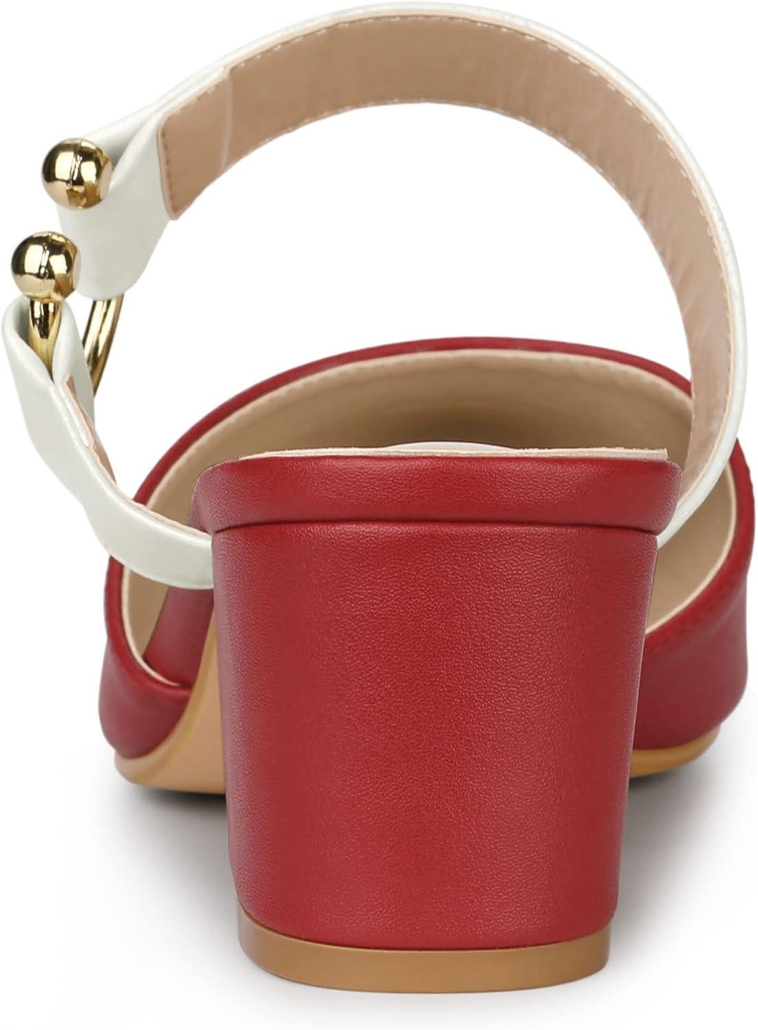 imageAllegra K Womens Pointed Toe Chunky Heel Dress Mules PumpsRed White