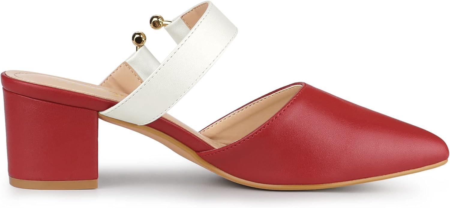imageAllegra K Womens Pointed Toe Chunky Heel Dress Mules PumpsRed White