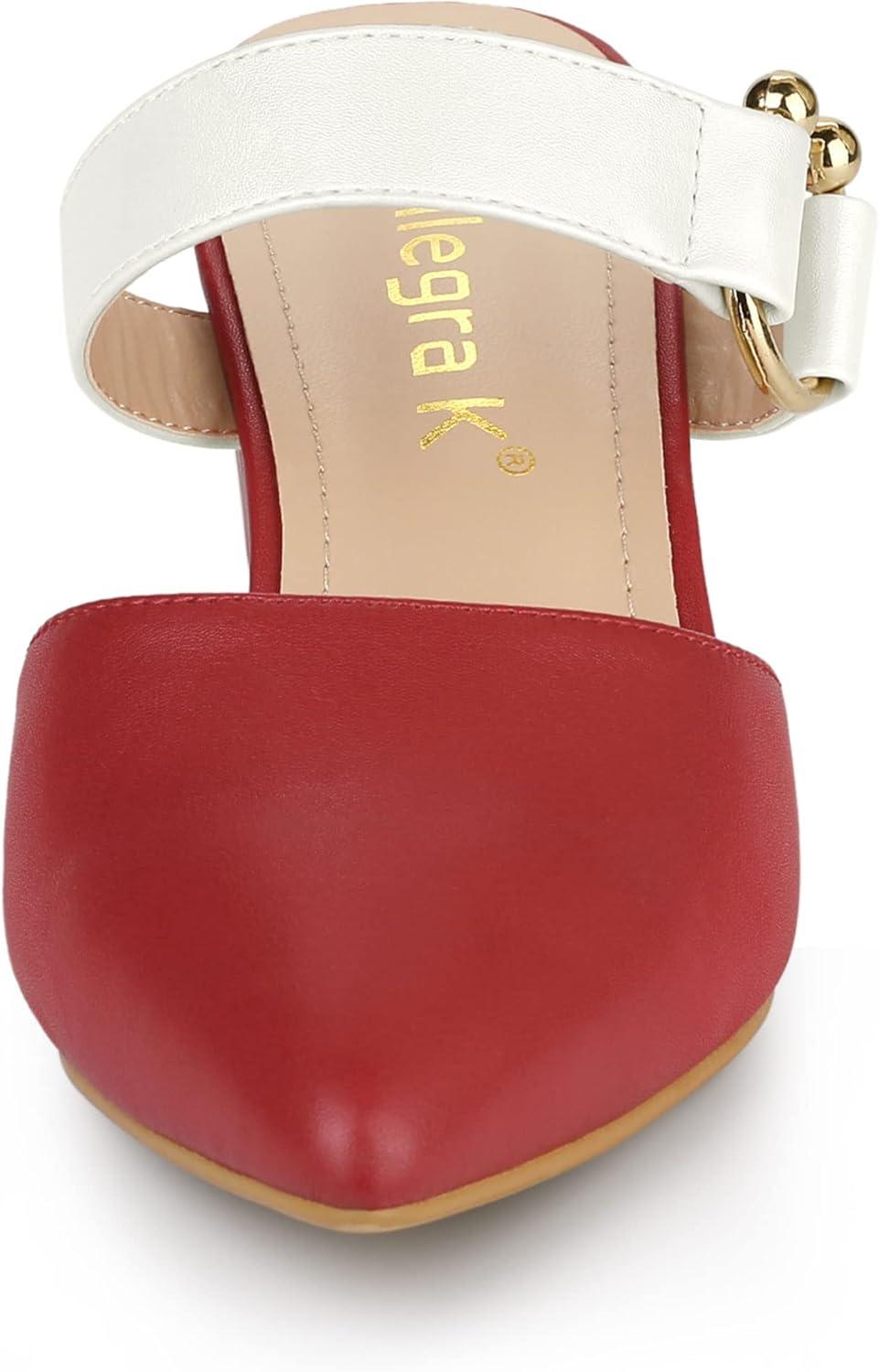 imageAllegra K Womens Pointed Toe Chunky Heel Dress Mules PumpsRed White