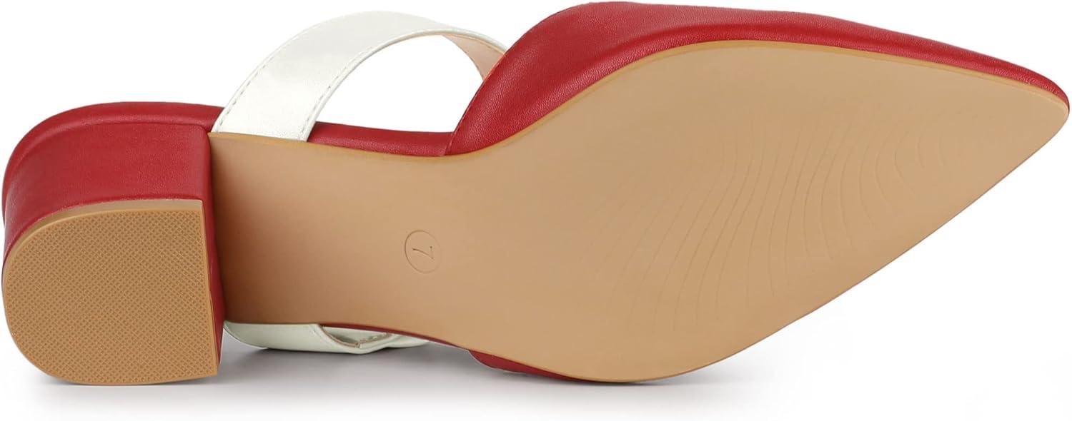 imageAllegra K Womens Pointed Toe Chunky Heel Dress Mules PumpsRed White