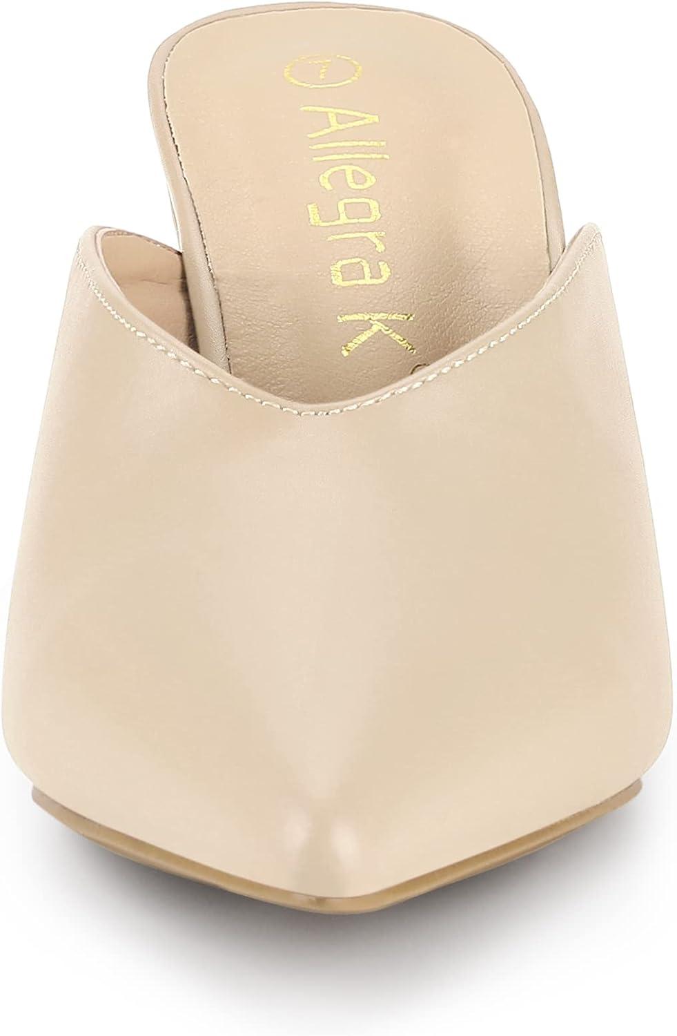 imageAllegra K Womens Pointed Toe Chunky Heels Slides MulesBeige