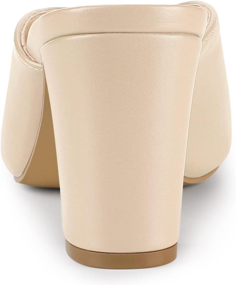 imageAllegra K Womens Pointed Toe Chunky Heels Slides MulesBeige
