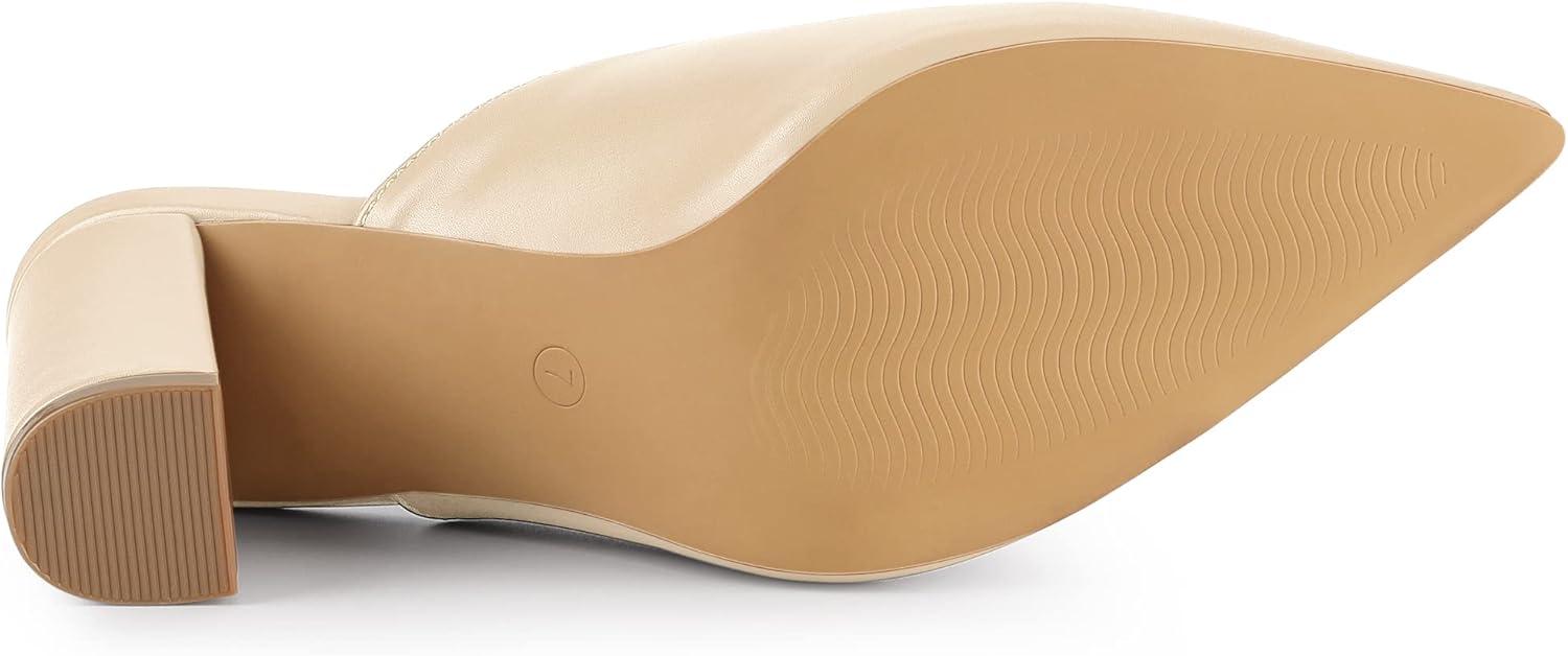 imageAllegra K Womens Pointed Toe Chunky Heels Slides MulesBeige