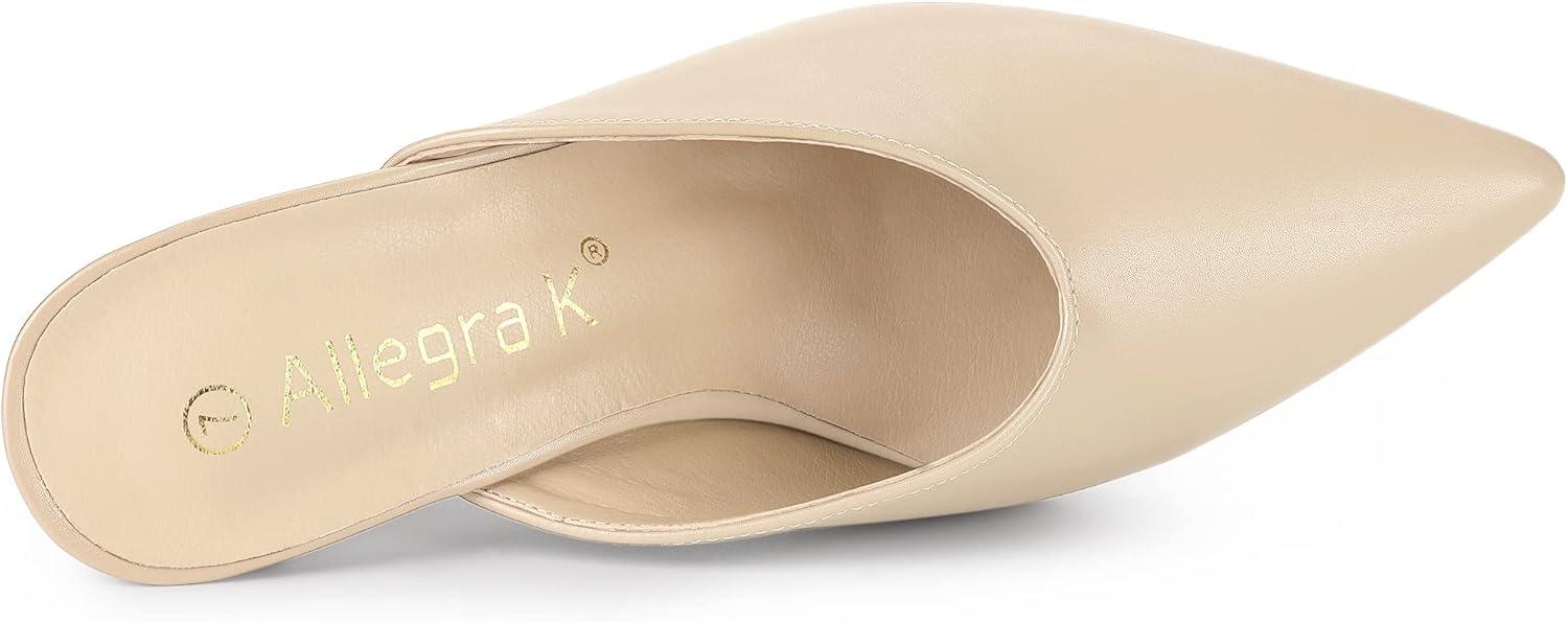 imageAllegra K Womens Pointed Toe Chunky Heels Slides MulesBeige