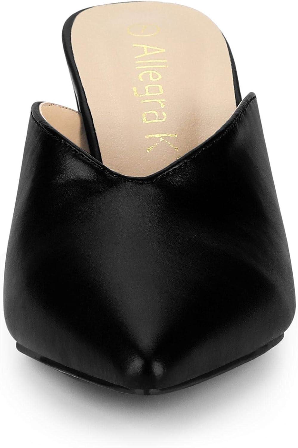 imageAllegra K Womens Pointed Toe Chunky Heels Slides MulesBlack