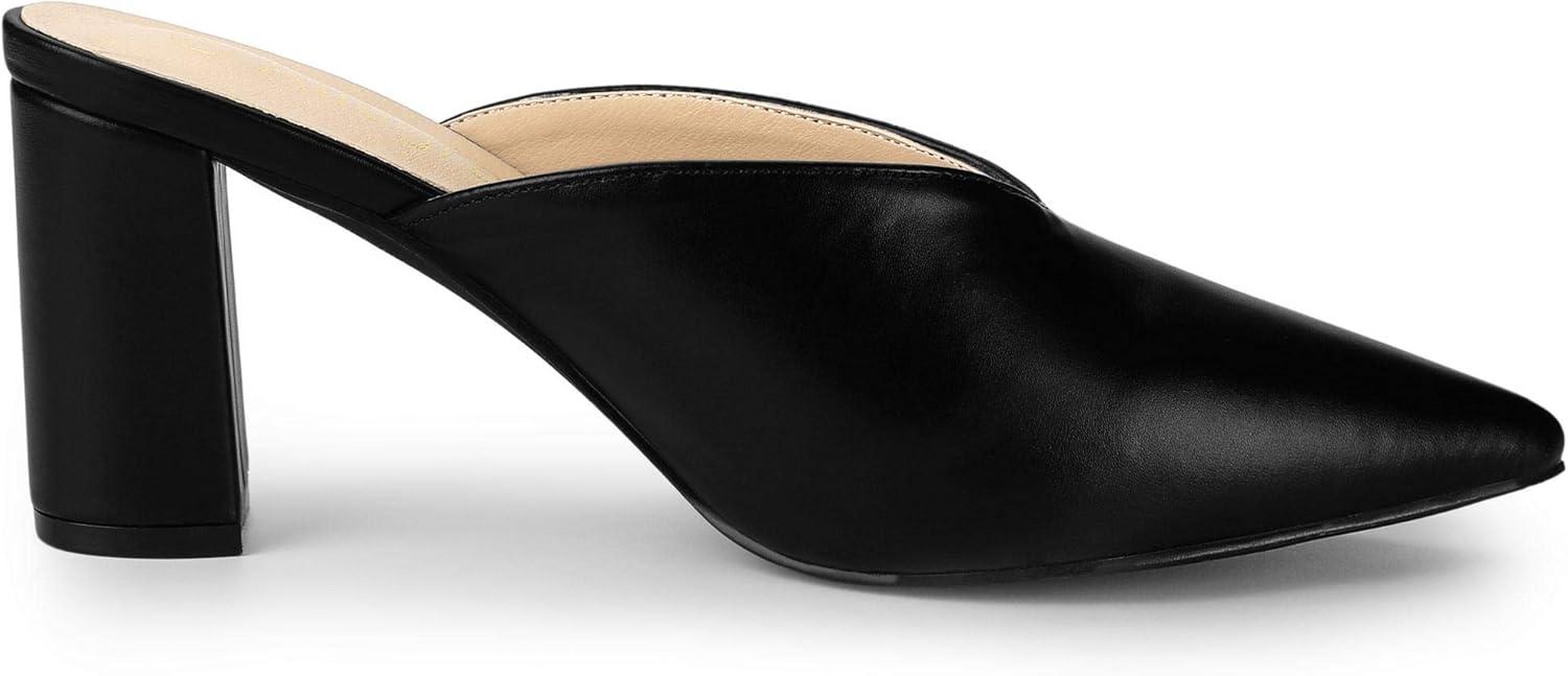 imageAllegra K Womens Pointed Toe Chunky Heels Slides MulesBlack