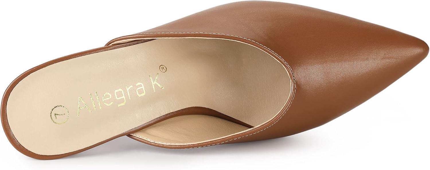 imageAllegra K Womens Pointed Toe Chunky Heels Slides MulesBrown