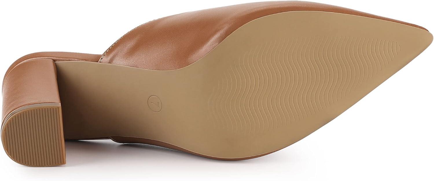 imageAllegra K Womens Pointed Toe Chunky Heels Slides MulesBrown