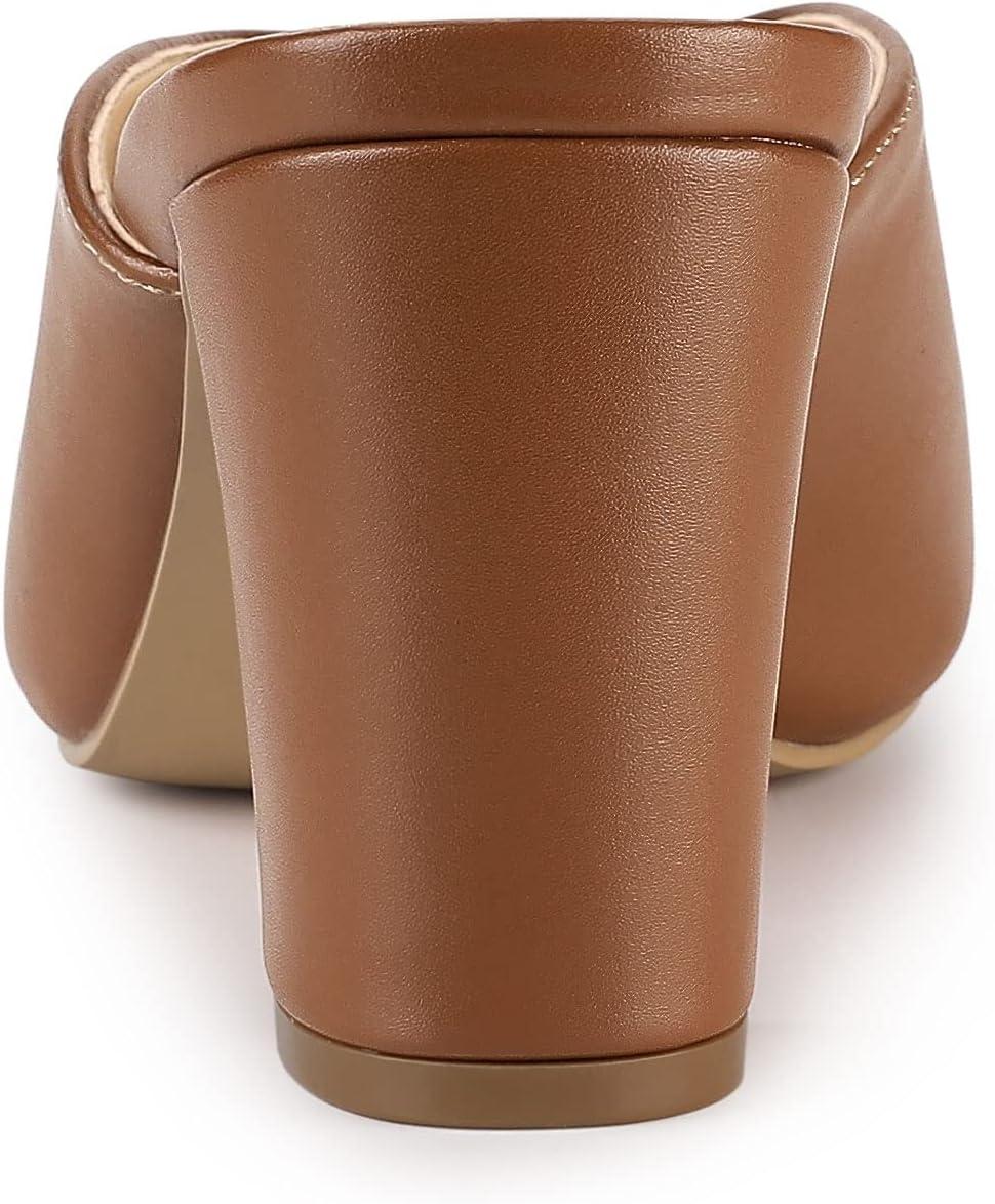imageAllegra K Womens Pointed Toe Chunky Heels Slides MulesBrown