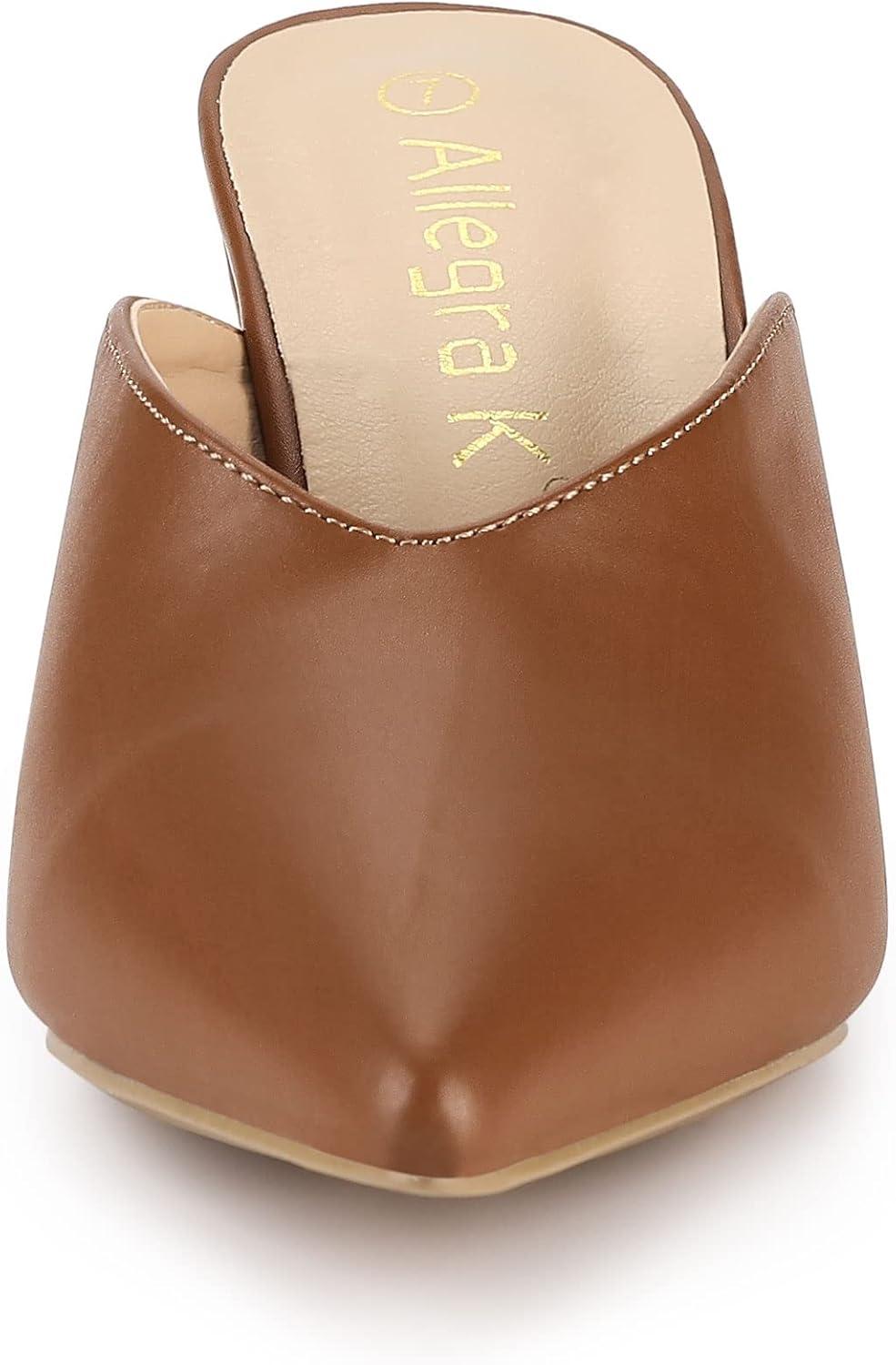 imageAllegra K Womens Pointed Toe Chunky Heels Slides MulesBrown