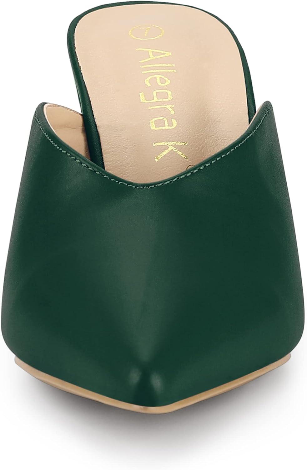 imageAllegra K Womens Pointed Toe Chunky Heels Slides MulesDark Green