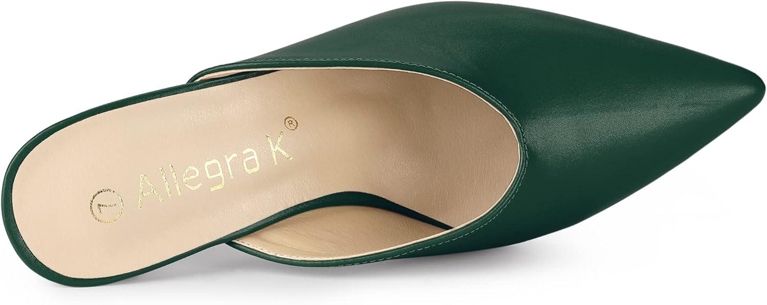 imageAllegra K Womens Pointed Toe Chunky Heels Slides MulesDark Green