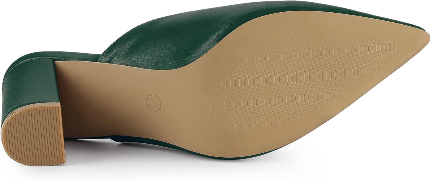 imageAllegra K Womens Pointed Toe Chunky Heels Slides MulesDark Green