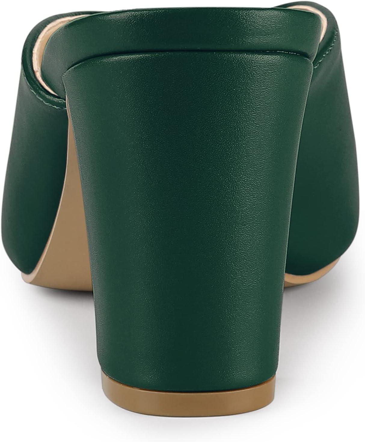 imageAllegra K Womens Pointed Toe Chunky Heels Slides MulesDark Green