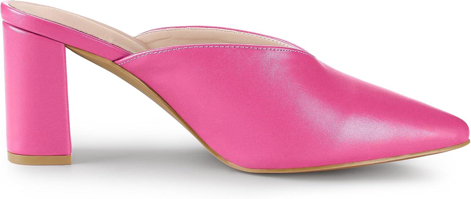 imageAllegra K Womens Pointed Toe Chunky Heels Slides MulesHot Pink