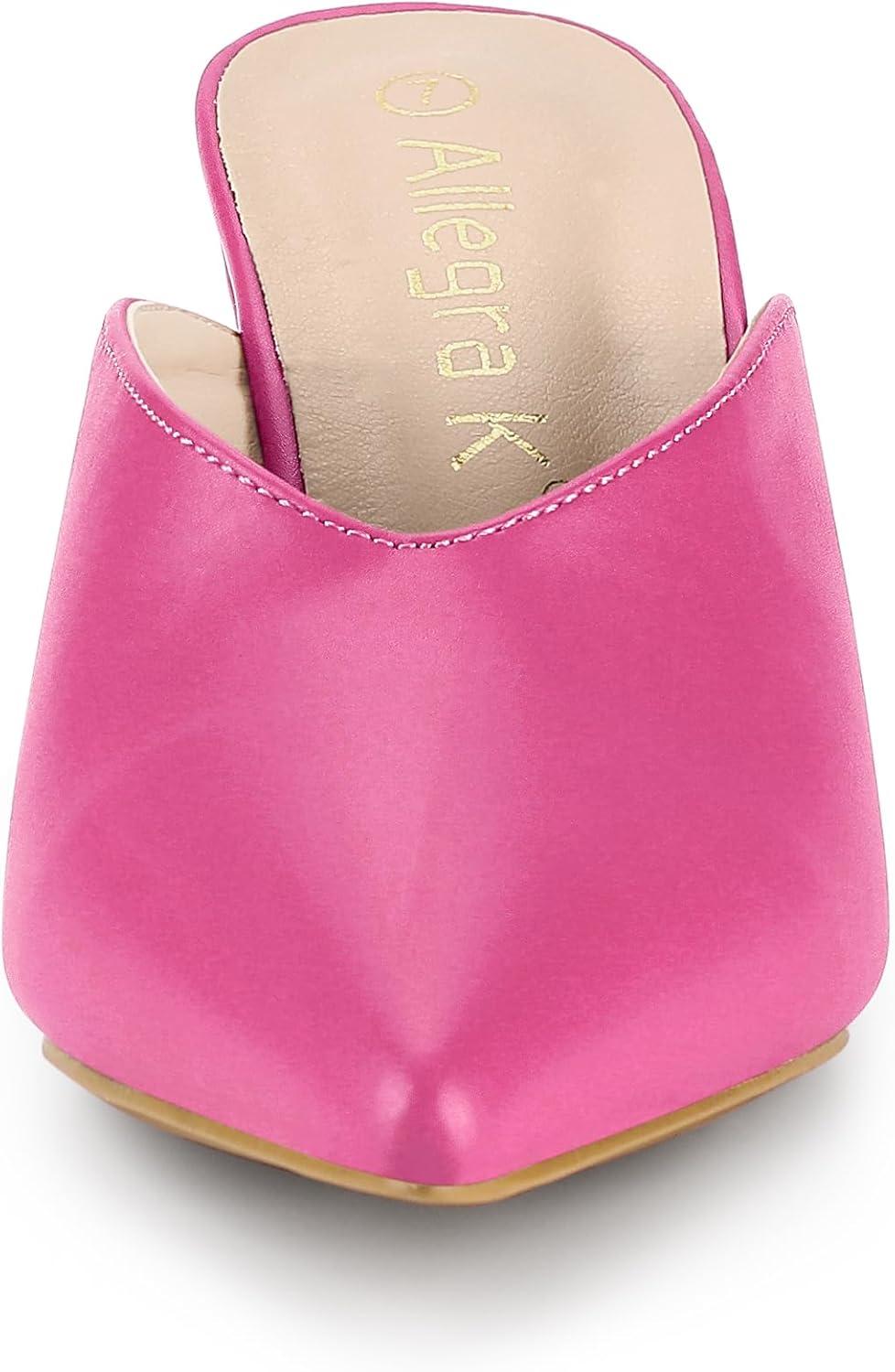imageAllegra K Womens Pointed Toe Chunky Heels Slides MulesHot Pink