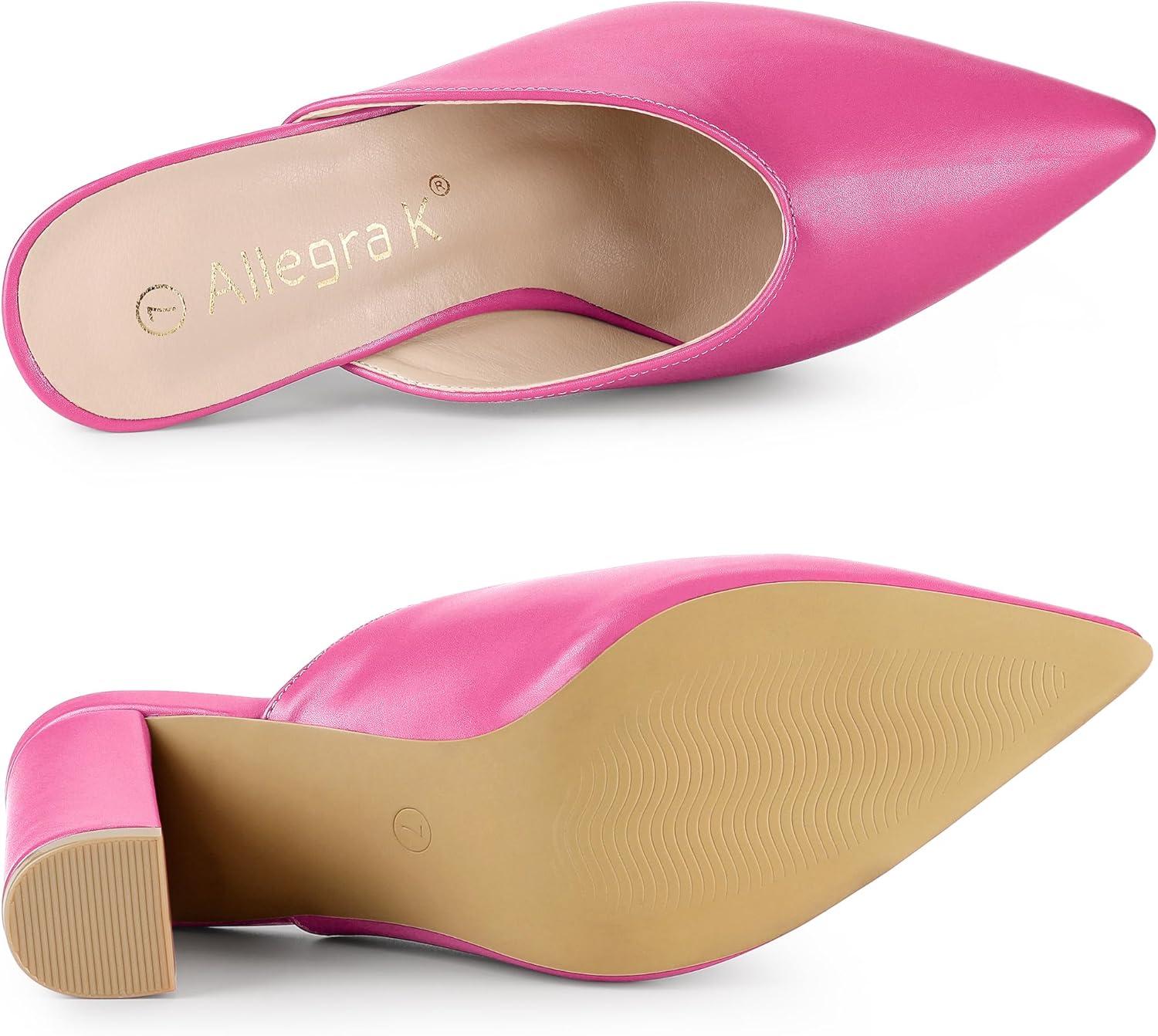 imageAllegra K Womens Pointed Toe Chunky Heels Slides MulesHot Pink
