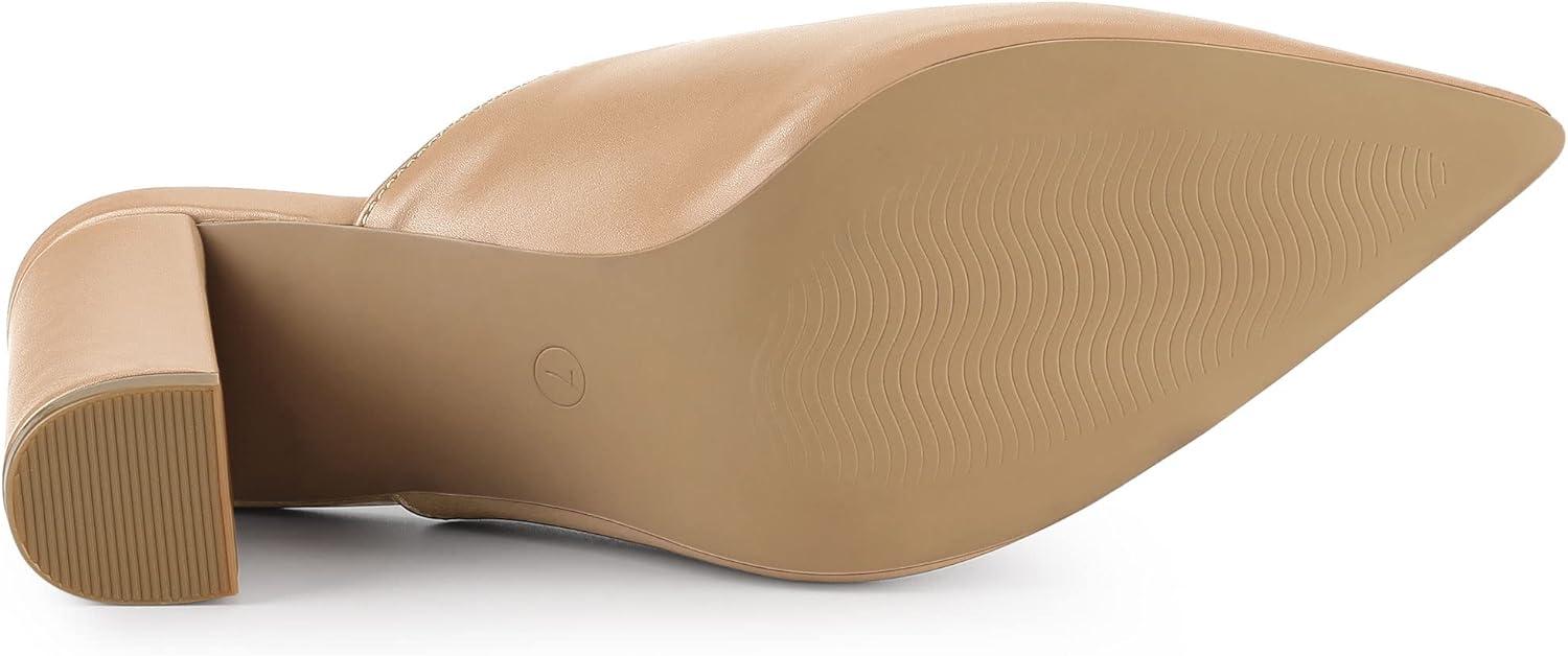 imageAllegra K Womens Pointed Toe Chunky Heels Slides MulesNude
