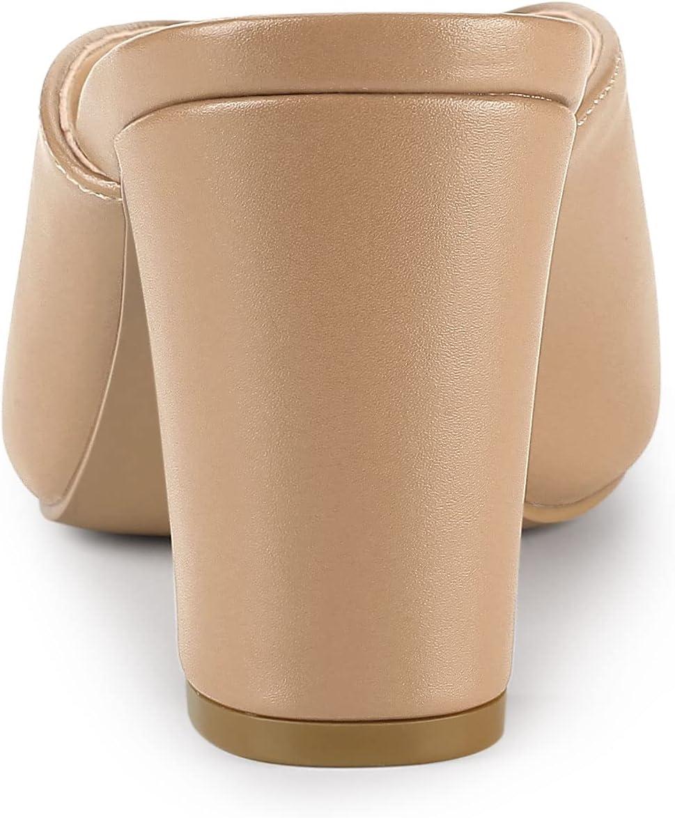 imageAllegra K Womens Pointed Toe Chunky Heels Slides MulesNude