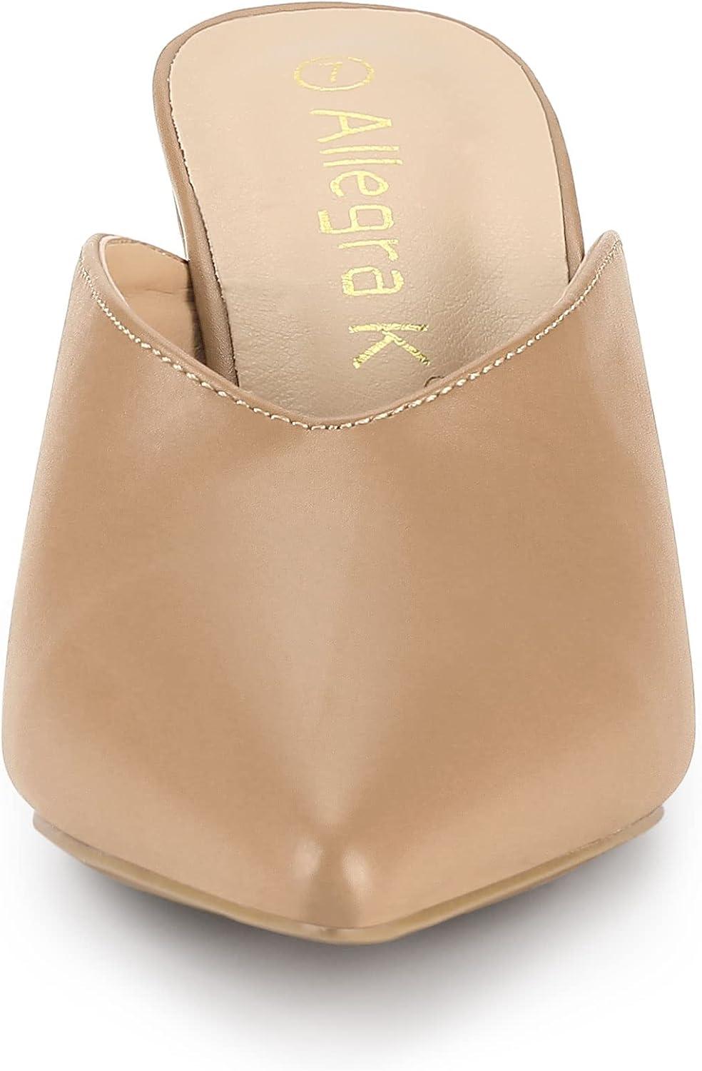 imageAllegra K Womens Pointed Toe Chunky Heels Slides MulesNude