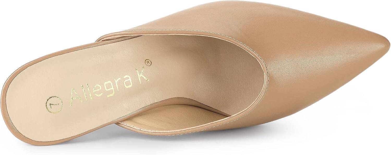 imageAllegra K Womens Pointed Toe Chunky Heels Slides MulesNude