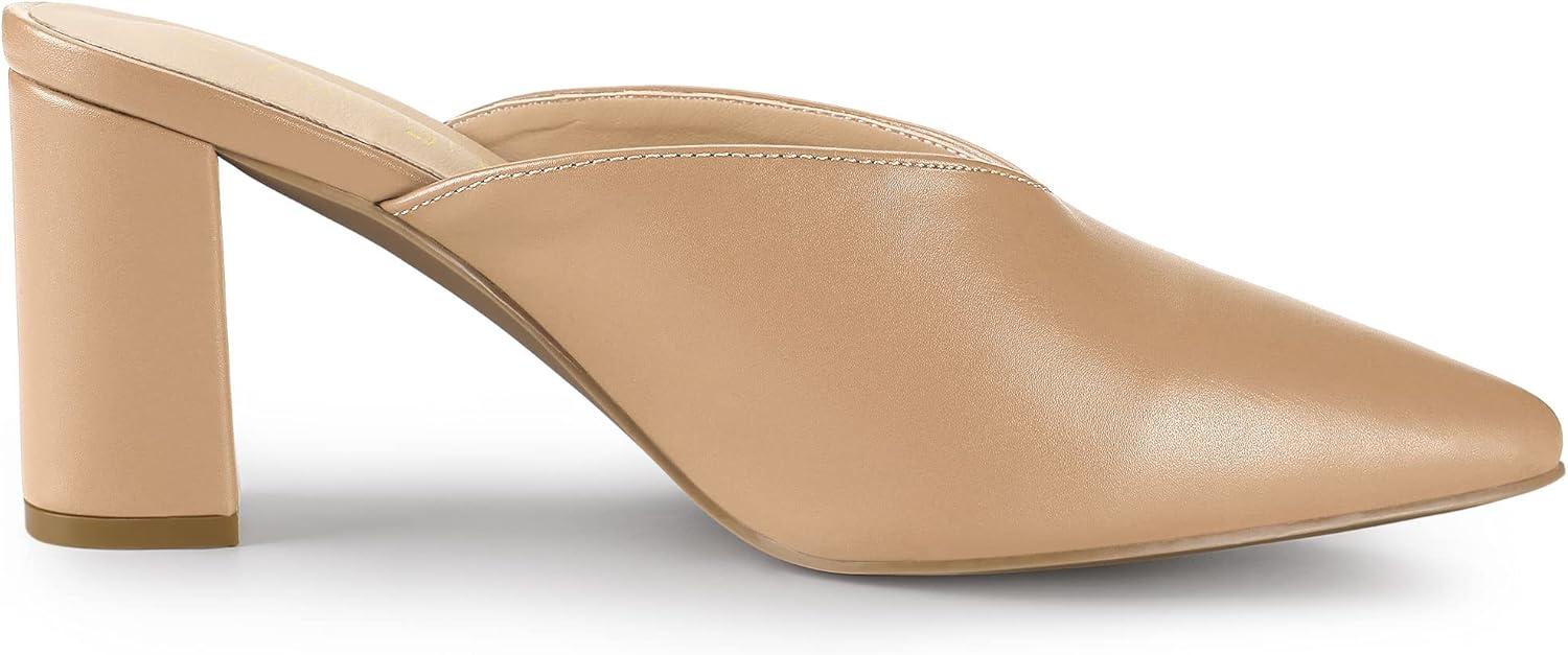 imageAllegra K Womens Pointed Toe Chunky Heels Slides MulesNude