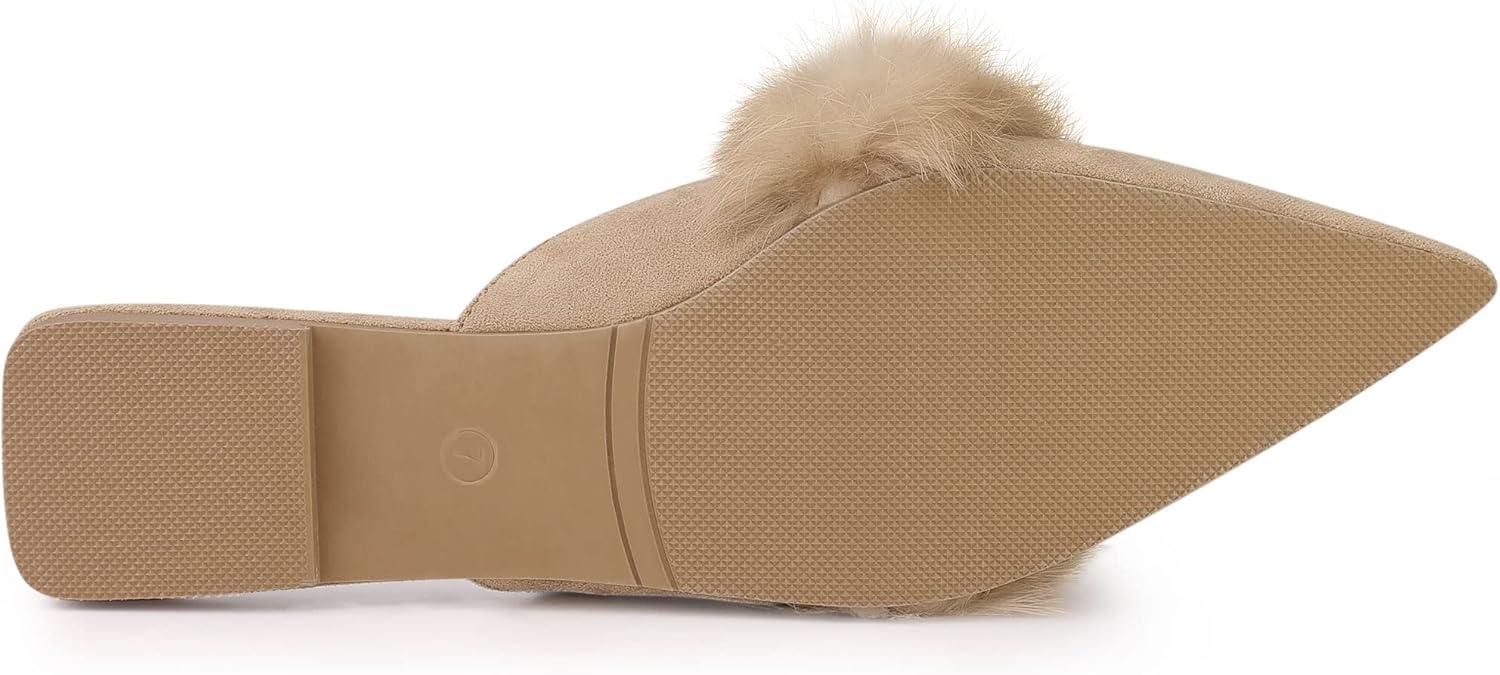 imageAllegra K Womens Pointed Toe Faux Fur Slip on Flat Slide MulesBeige
