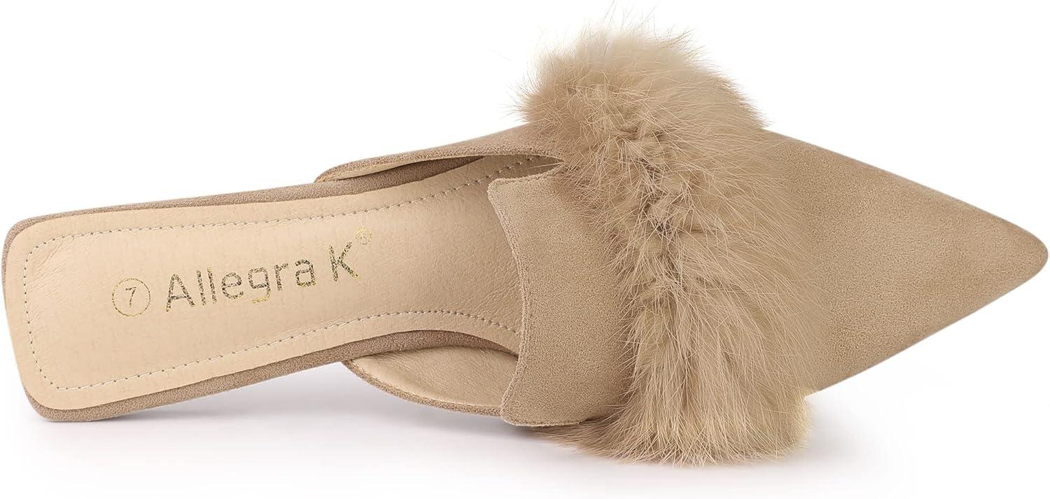 imageAllegra K Womens Pointed Toe Faux Fur Slip on Flat Slide MulesBeige