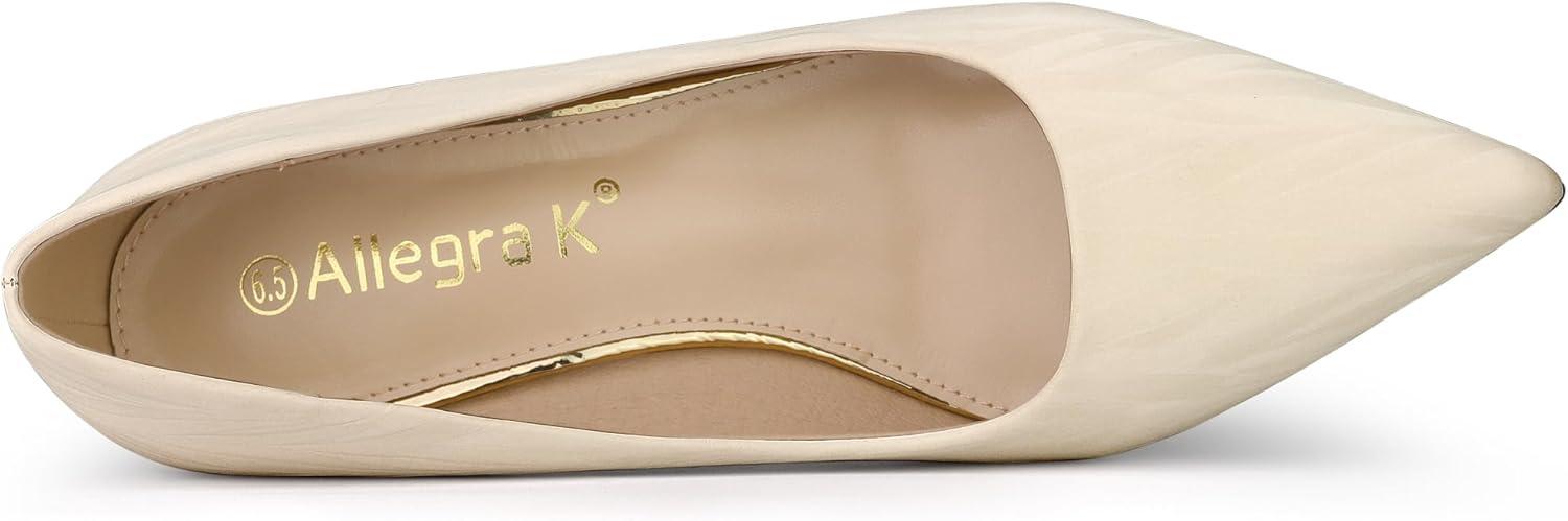 imageAllegra K Womens Pointed Toe Leaves Print Slip on Kitten Heel PumpsBeige