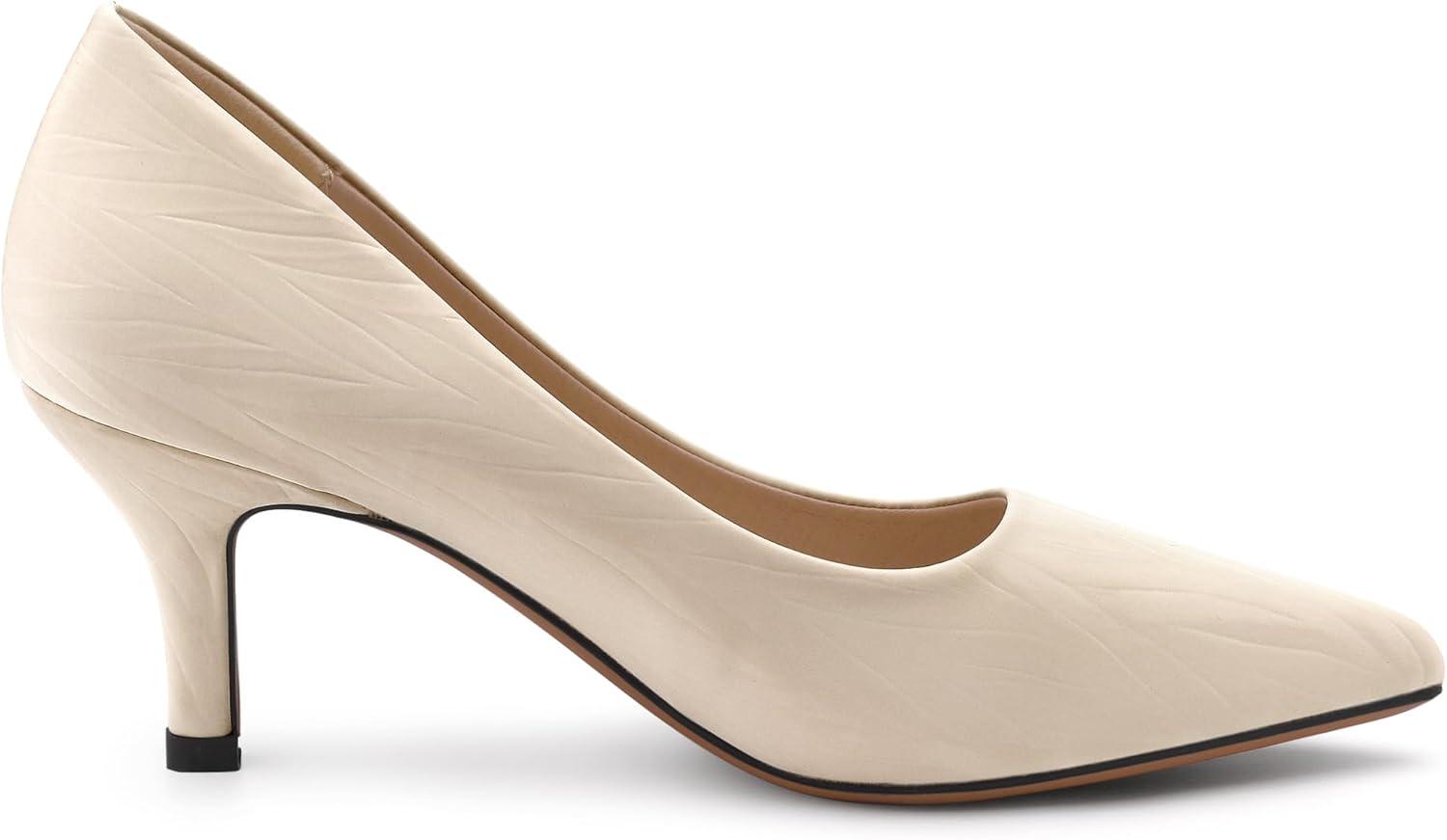 imageAllegra K Womens Pointed Toe Leaves Print Slip on Kitten Heel PumpsBeige