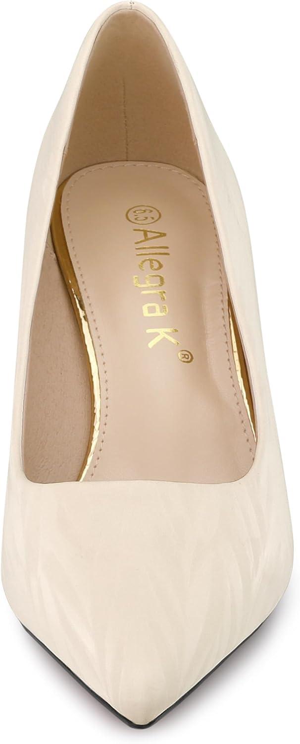 imageAllegra K Womens Pointed Toe Leaves Print Slip on Kitten Heel PumpsBeige
