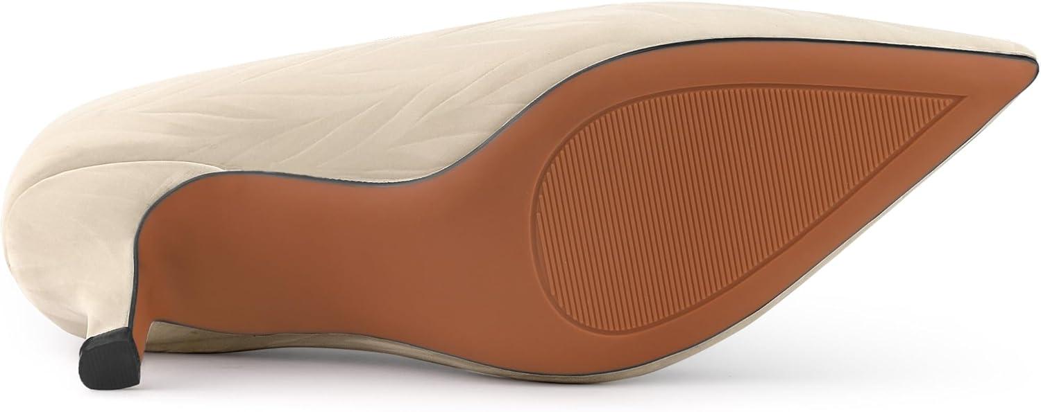 imageAllegra K Womens Pointed Toe Leaves Print Slip on Kitten Heel PumpsBeige