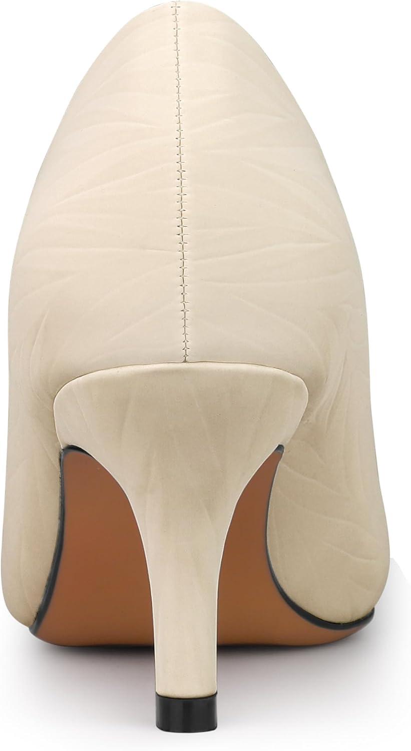 imageAllegra K Womens Pointed Toe Leaves Print Slip on Kitten Heel PumpsBeige