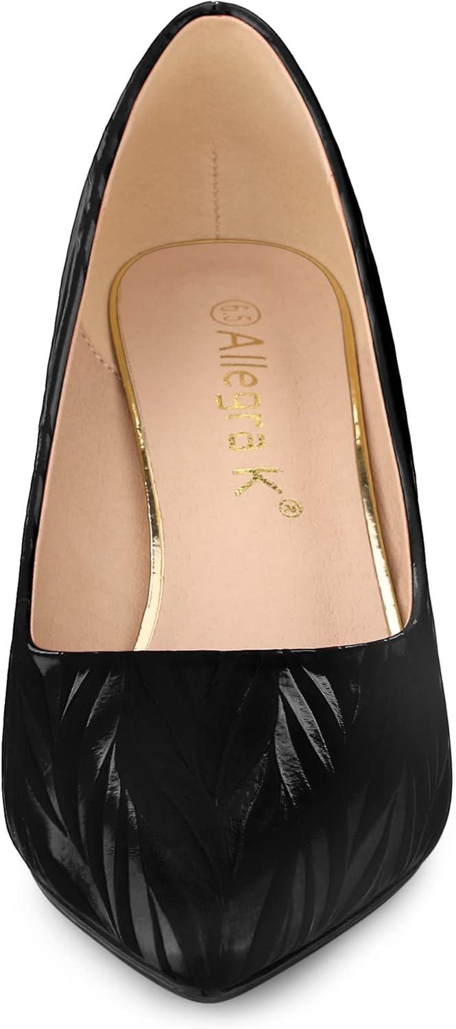 imageAllegra K Womens Pointed Toe Leaves Print Slip on Kitten Heel PumpsBlack