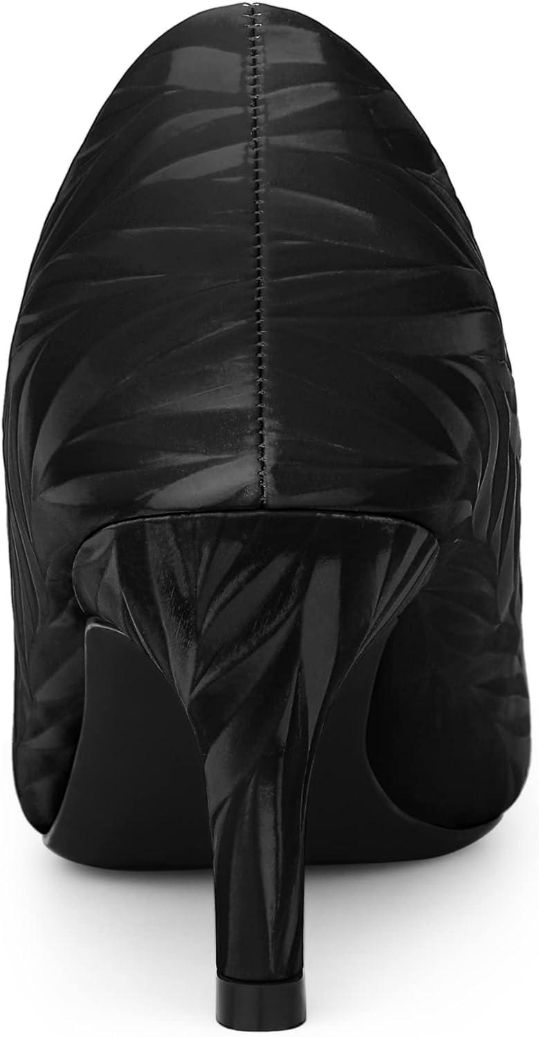 imageAllegra K Womens Pointed Toe Leaves Print Slip on Kitten Heel PumpsBlack