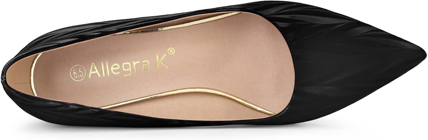 imageAllegra K Womens Pointed Toe Leaves Print Slip on Kitten Heel PumpsBlack