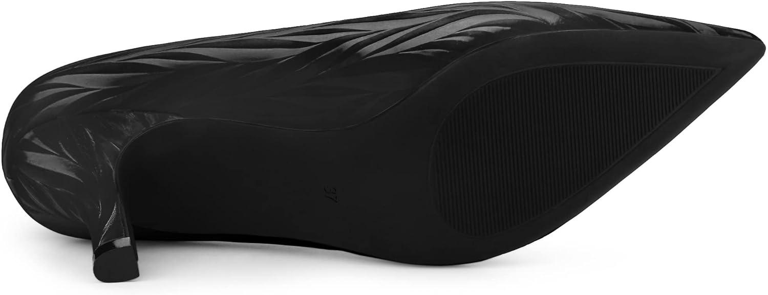 imageAllegra K Womens Pointed Toe Leaves Print Slip on Kitten Heel PumpsBlack