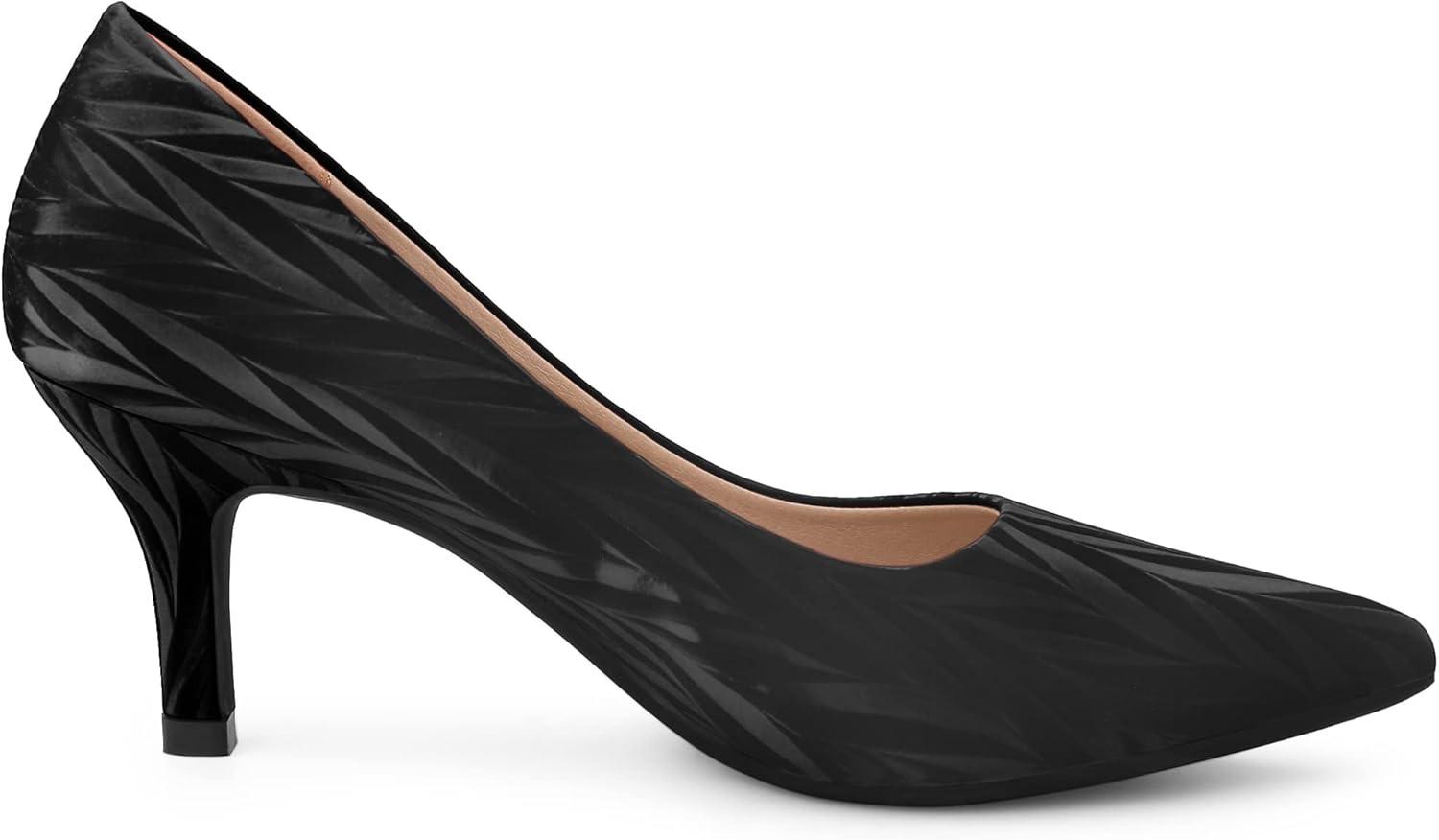 imageAllegra K Womens Pointed Toe Leaves Print Slip on Kitten Heel PumpsBlack