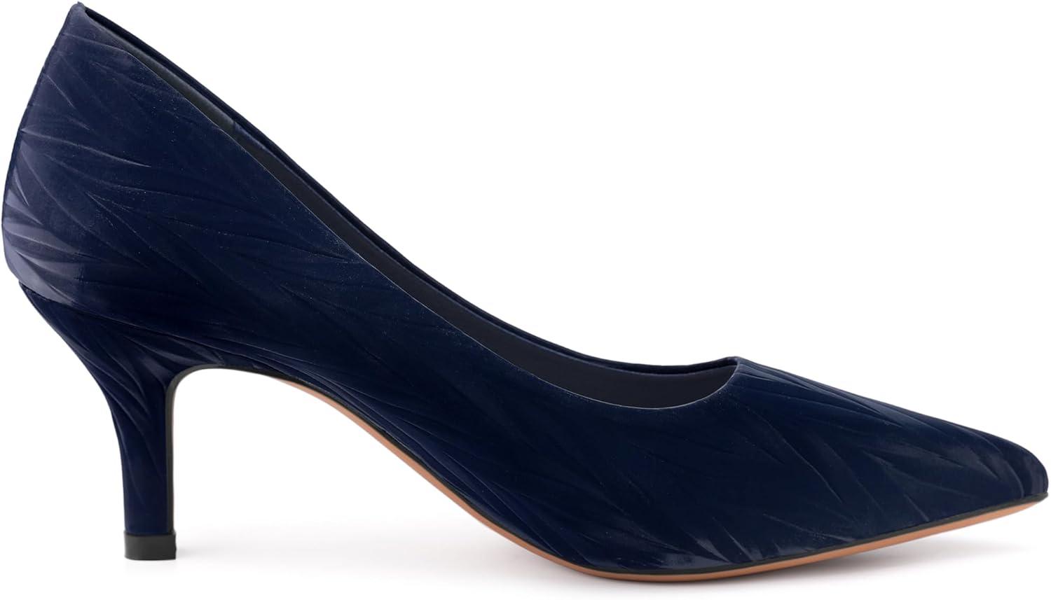 imageAllegra K Womens Pointed Toe Leaves Print Slip on Kitten Heel PumpsNavy Blue