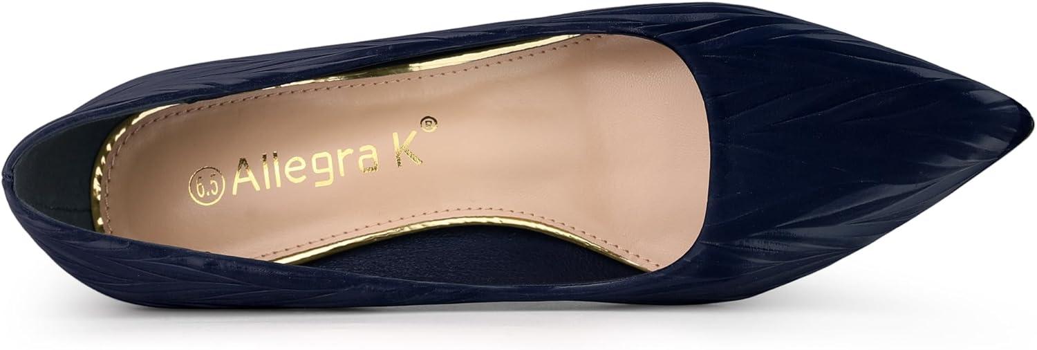 imageAllegra K Womens Pointed Toe Leaves Print Slip on Kitten Heel PumpsNavy Blue