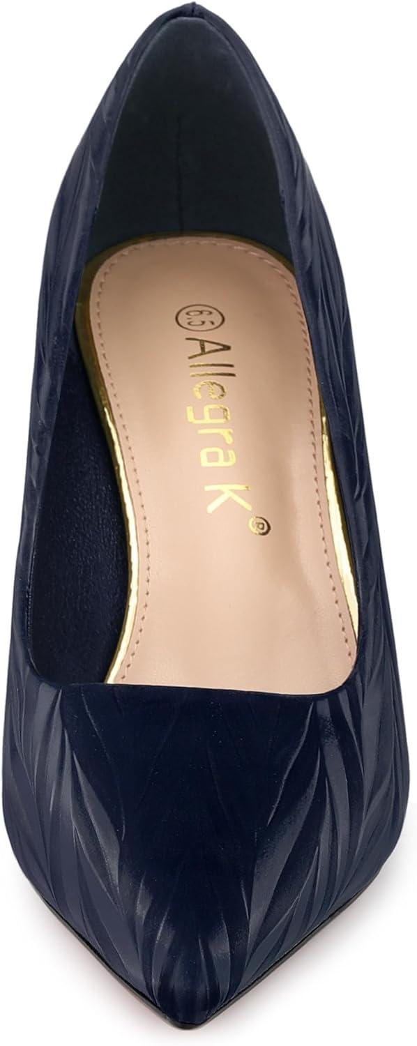 imageAllegra K Womens Pointed Toe Leaves Print Slip on Kitten Heel PumpsNavy Blue