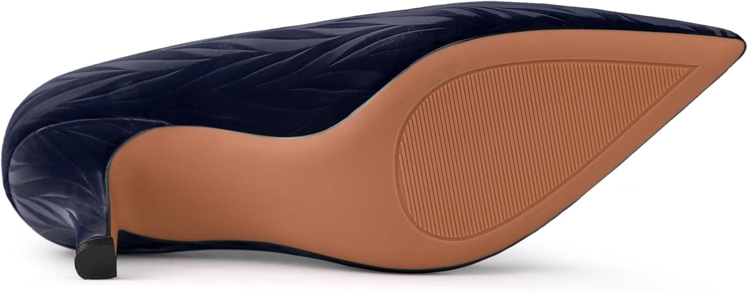 imageAllegra K Womens Pointed Toe Leaves Print Slip on Kitten Heel PumpsNavy Blue