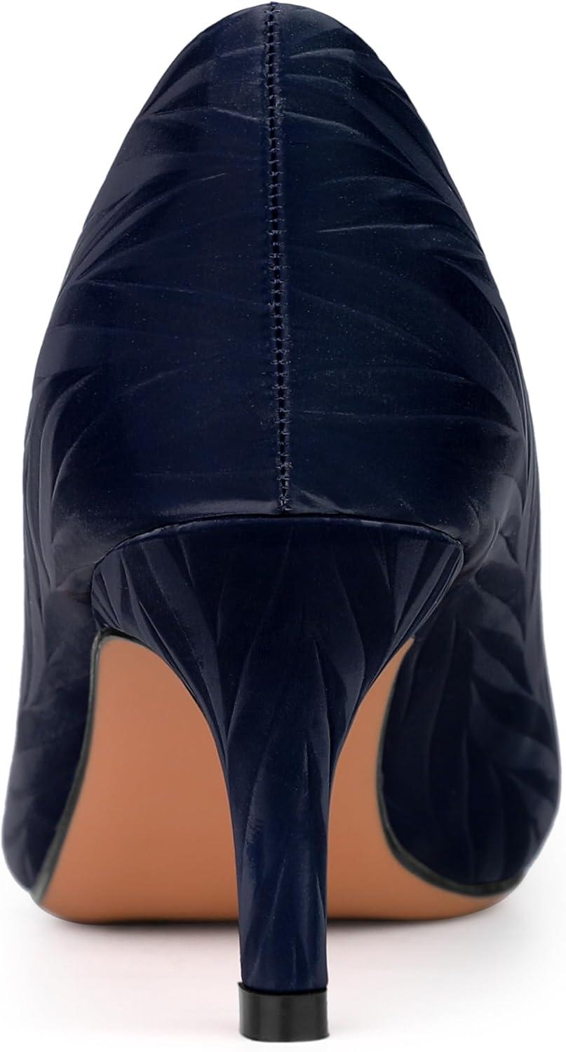 imageAllegra K Womens Pointed Toe Leaves Print Slip on Kitten Heel PumpsNavy Blue