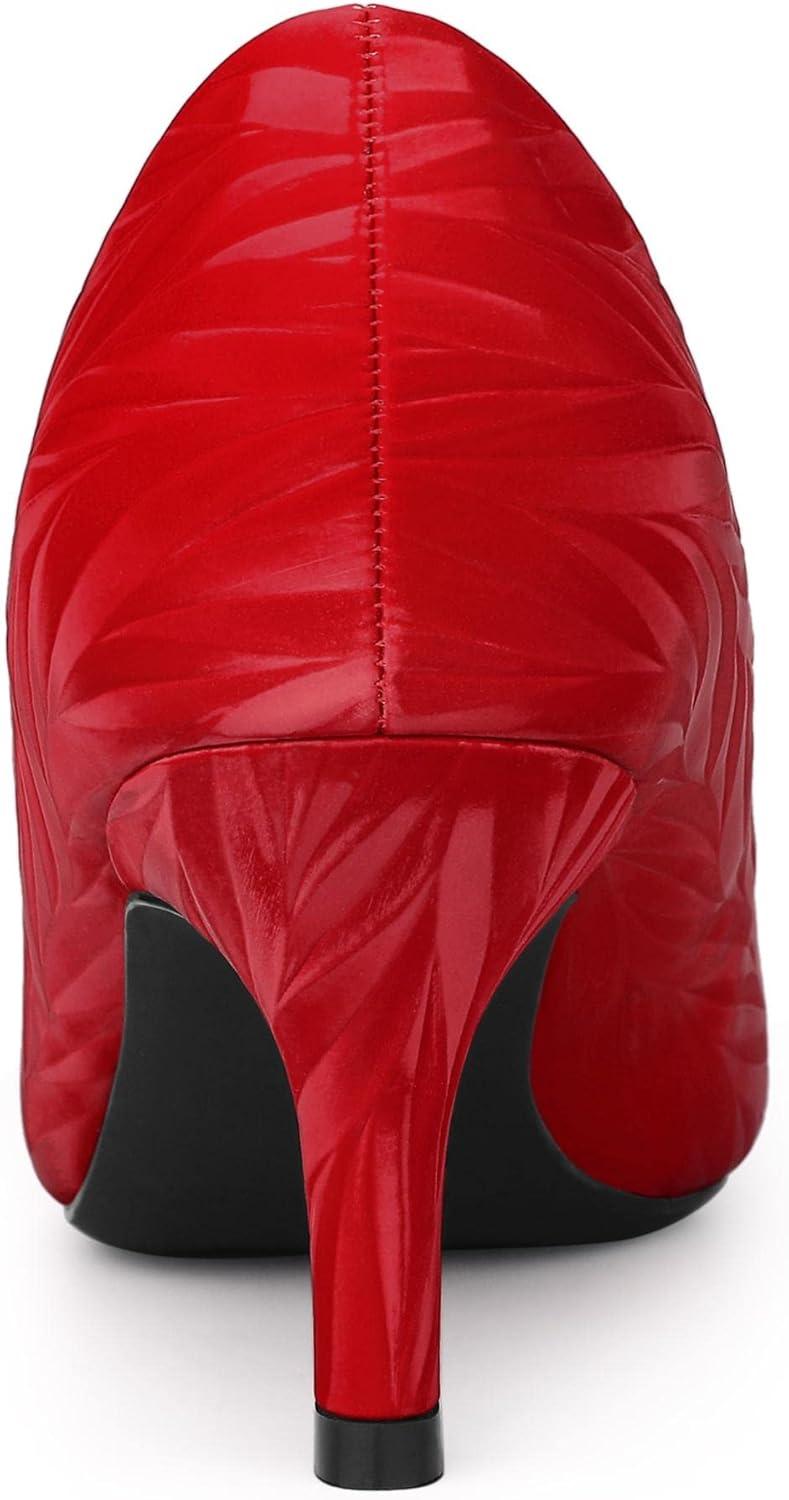 imageAllegra K Womens Pointed Toe Leaves Print Slip on Kitten Heel PumpsRed