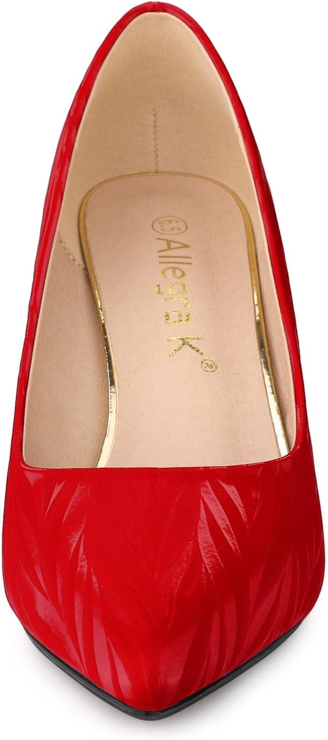 imageAllegra K Womens Pointed Toe Leaves Print Slip on Kitten Heel PumpsRed