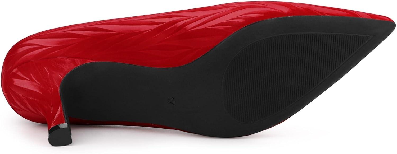 imageAllegra K Womens Pointed Toe Leaves Print Slip on Kitten Heel PumpsRed