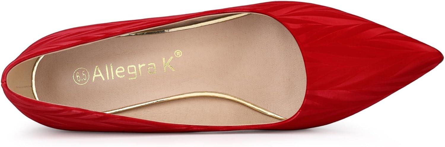 imageAllegra K Womens Pointed Toe Leaves Print Slip on Kitten Heel PumpsRed