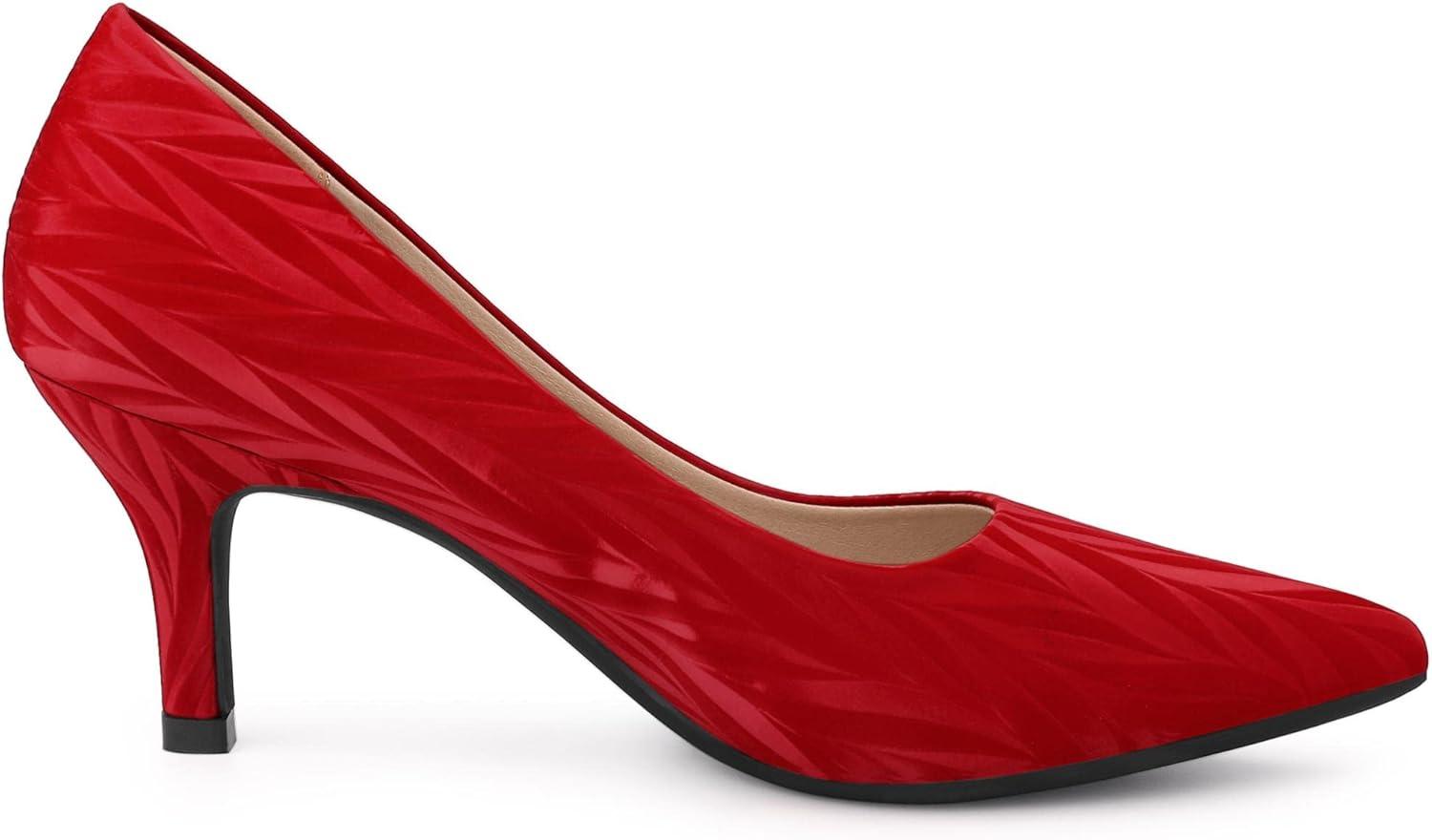 imageAllegra K Womens Pointed Toe Leaves Print Slip on Kitten Heel PumpsRed