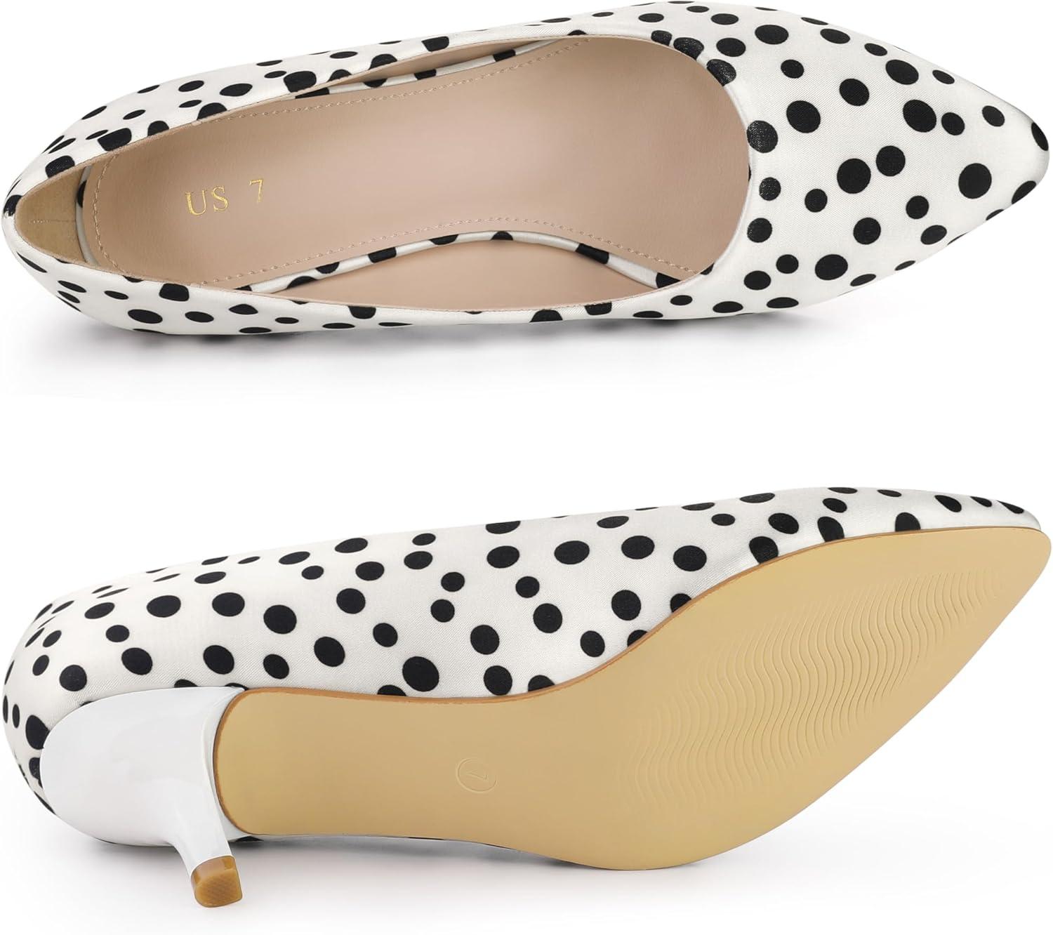 imageAllegra K Womens Pointed Toe Polka Dots Kitten Heels PumpsWhite